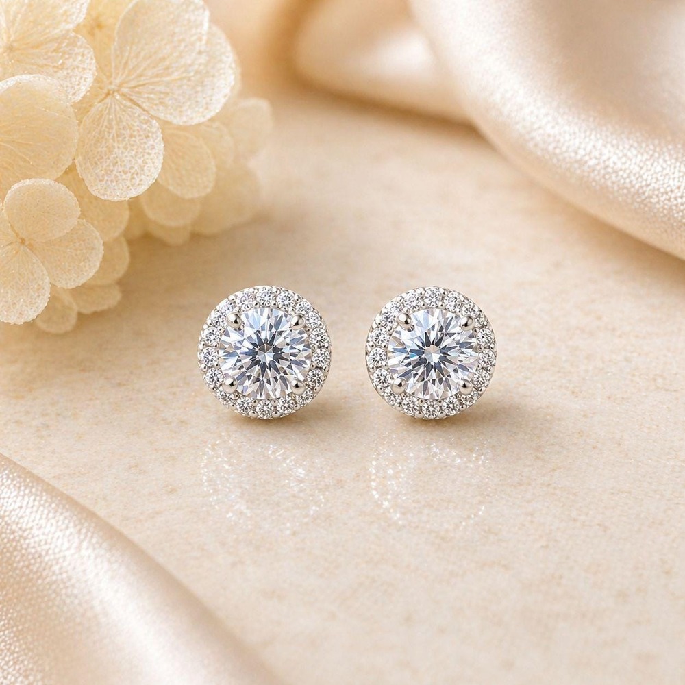Vintage Round Halo Stud Earrings Made with Swarovski Crystal Silver Y2K Jewelry